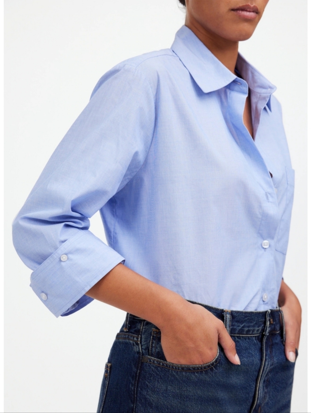 Madewell Easy Y-Neck Button Up Shirt Light Blue Weave XS